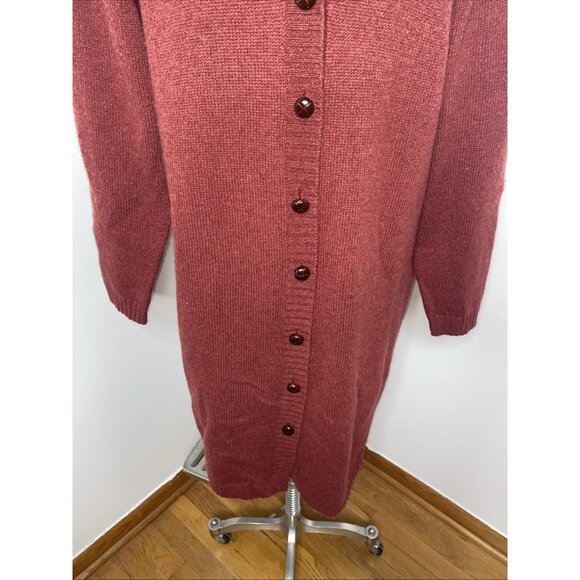 Orvis River Road Long Cardigan Sweater Sz XL Duster Shetland Wool Knit Maroon - Picture 3 of 7